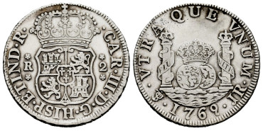 Cy10757.-CARLOS III - 2 Reales Columnario 1769 Potosi J.R.-MBC+