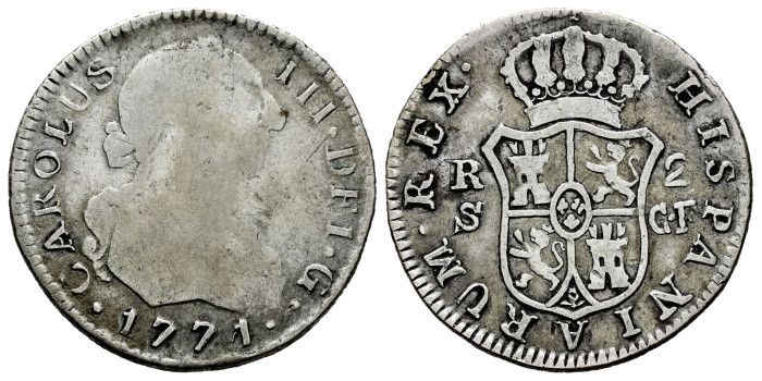 Cy10772.-CARLOS III - 2 Reales 1771 Sevilla C.F.-RC