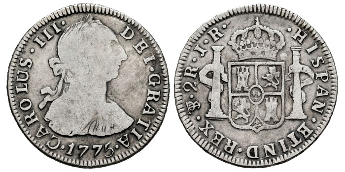 Cy10803.-CARLOS III - 2 Reales 1775 Potosi J.R.-RC