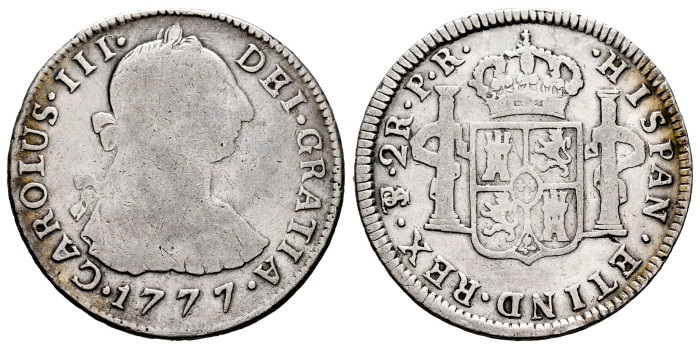 Cy10818.-CARLOS III - 2 Reales 1777 Potosi P.R.-BC