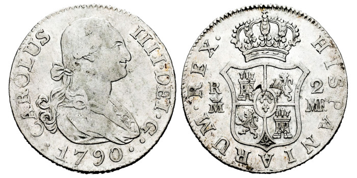Cy12717.-CARLOS IV - 2 Reales 1790 Madrid M.F.-MBC