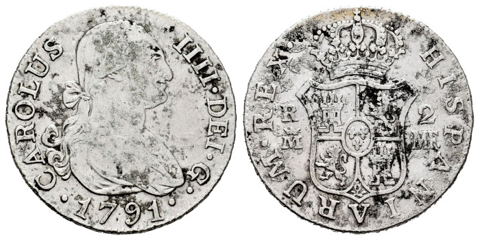 Cy12726.-CARLOS IV - 2 Reales 1791 Madrid M.F.-MBC