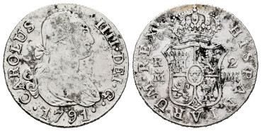 Cy12726.-CARLOS IV - 2 Reales 1791 Madrid M.F.-MBC