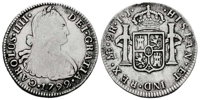 Cy12732.-CARLOS IV - 2 Reales 1792 Lima I.J.-BC