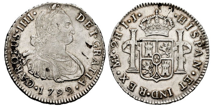 Cy12732-1.-CARLOS IV - 2 Reales 1792 Lima I.J.-MBC+