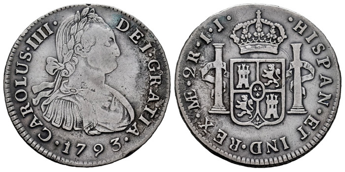 Cy12741.-CARLOS IV - 2 Reales 1793 Lima I.J.-MBC
