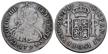 Cy12741.-CARLOS IV - 2 Reales 1793 Lima I.J.-MBC