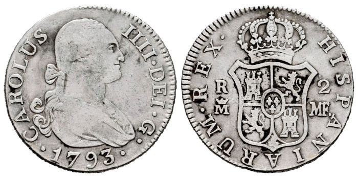 Cy12742.-CARLOS IV - 2 Reales 1793 Madrid M.F.-MBC