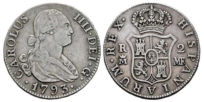 Cy12742-2.-CARLOS IV - 2 Reales 1793 Madrid M.F.-MBC