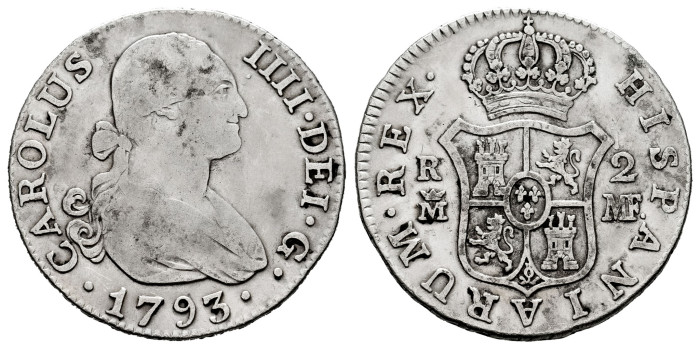 Cy12742-1.-CARLOS IV - 2 Reales 1793 Madrid M.F.-MBC