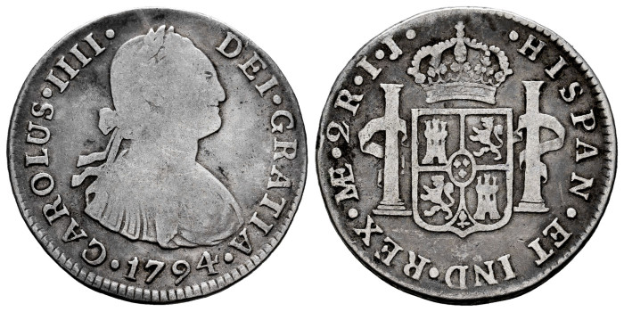 Cy12749.-CARLOS IV - 2 Reales 1794 Lima I.J.-BC