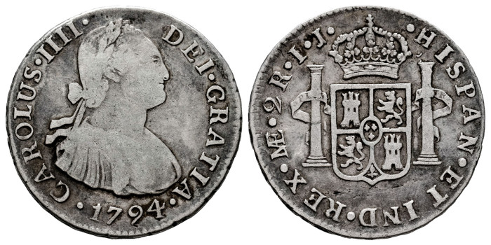 Cy12749-1.-CARLOS IV - 2 Reales 1794 Lima I.J.-BC+