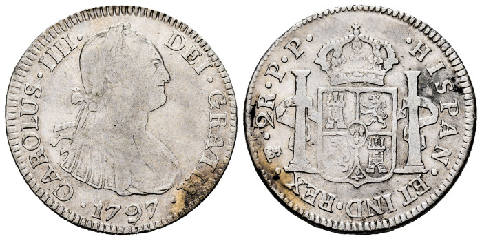 Cy12776.-CARLOS IV - 2 Reales 1797 Potosi P.P.-MBC+ R.B.O