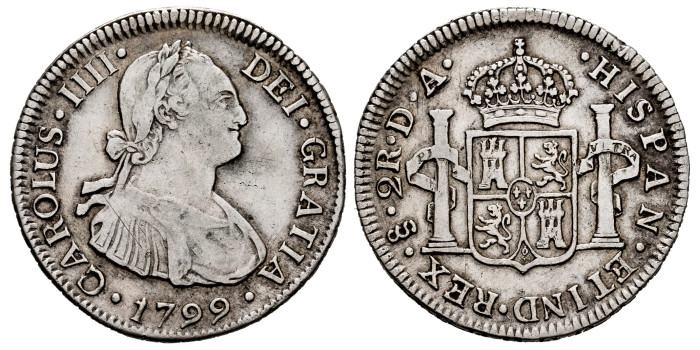 Cy12794.-CARLOS IV - 2 Reales 1799 Santiago D.A.-MBC