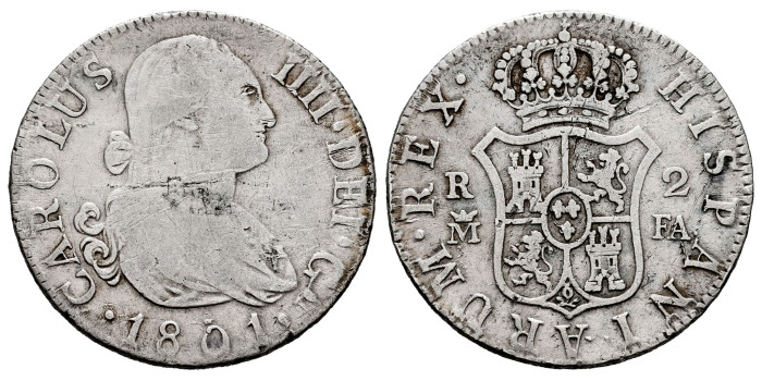 Cy12809.-CARLOS IV - 2 Reales 1801 Madrid F.A.-BC+