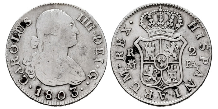 Cy12826.-CARLOS IV - 2 Reales 1803 Madrid F.A.-MBC-