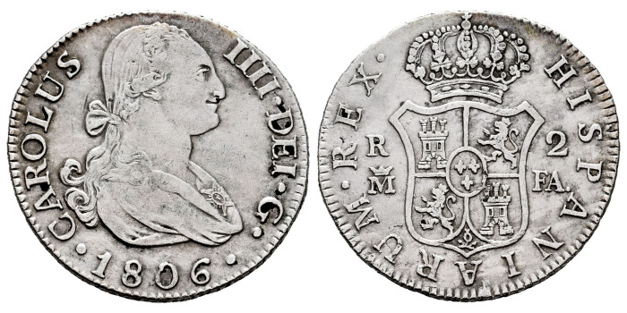 Cy12850-2.-CARLOS IV - 2 Reales 1806 Madrid F.A.-MBC+