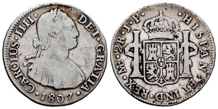Cy12857.-CARLOS IV - 2 Reales 1807 Lima J.P.-BC+