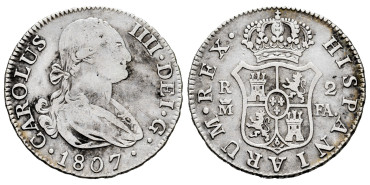 Cy12858-1.-CARLOS IV - 2 Reales 1807 Madrid F.A.-MBC