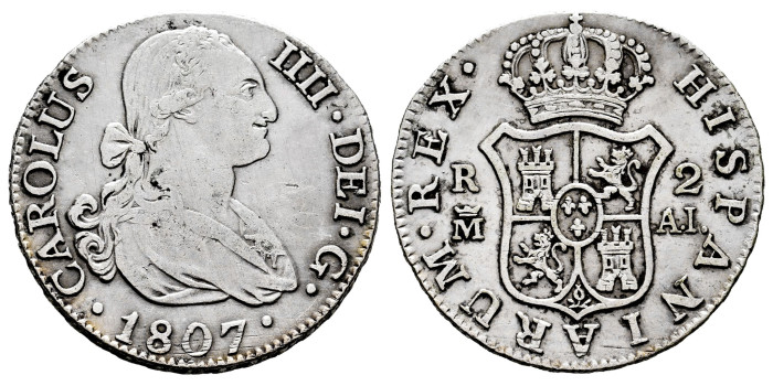 Cy12859.-CARLOS IV - 2 Reales 1807 Madrid A.I.-MBC
