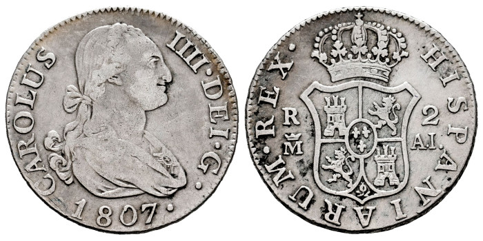 Cy12859-1.-CARLOS IV - 2 Reales 1807 Madrid A.I.-MBC