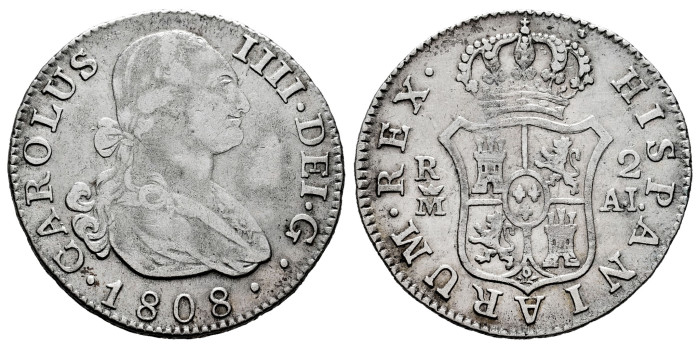 Cy12867-1.-CARLOS IV - 2 Reales 1808 Madrid A.I.-MBC
