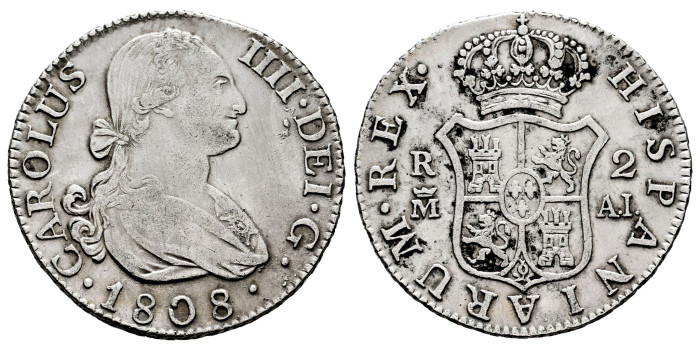 Cy12867-3.-CARLOS IV - 2 Reales 1808 Madrid A.I.-MBC