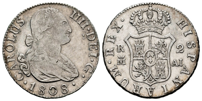 Cy12867-4.-CARLOS IV - 2 Reales 1808 Madrid A.I.-MBC+ R.B.O.