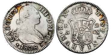 Cy12874-3.-CARLOS IV - 2 Reales 1808 Sevilla C.N.-MBC+