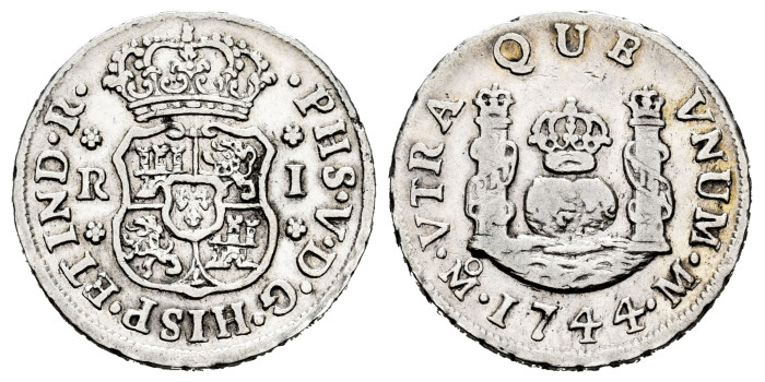 Cy08024.-FELIPE V - 1 Real 1744 Mexico M.- Columnario -MBC