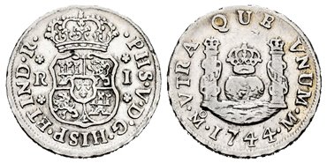 Cy08024.-FELIPE V - 1 Real 1744 Mexico M.- Columnario -MBC