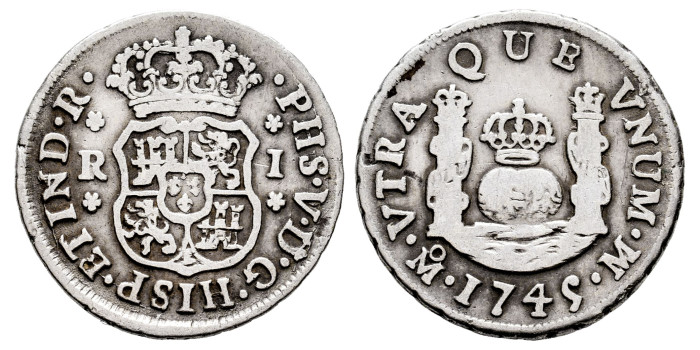 Cy08.-FELIPE V - 1 Real 1745 Mexico M.- Columnario -BC+