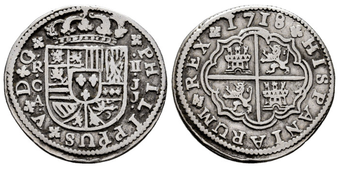 Cy08122.-FELIPE V - 2 Reales 1718 Cuenca J.J.-BC+