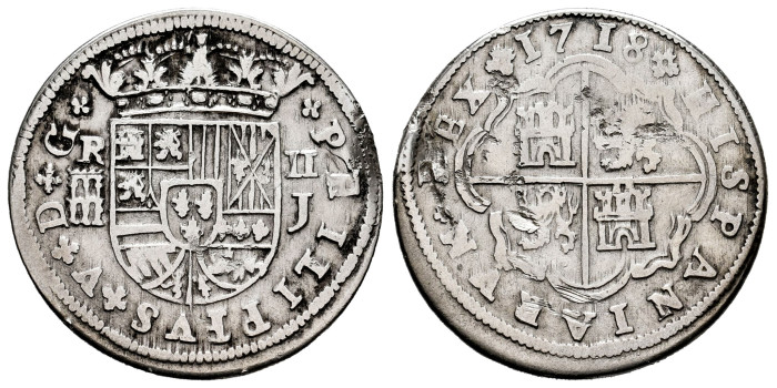 Cy08132.-FELIPE V - 2 Reales 1718 Segovia J.-MBC-