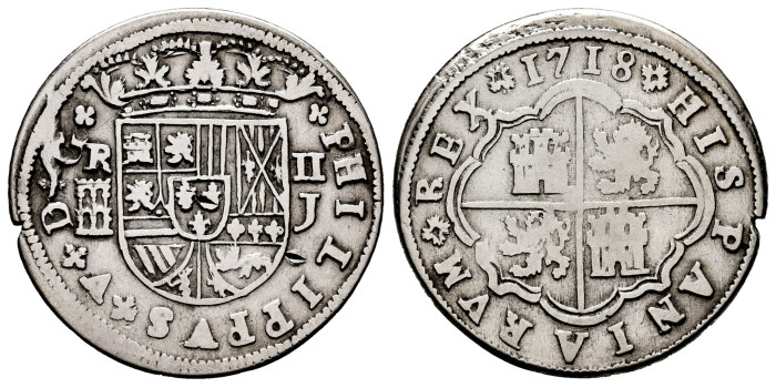 Cy08133.-FELIPE V - 2 Reales 1718 Segovia J.-MBC-