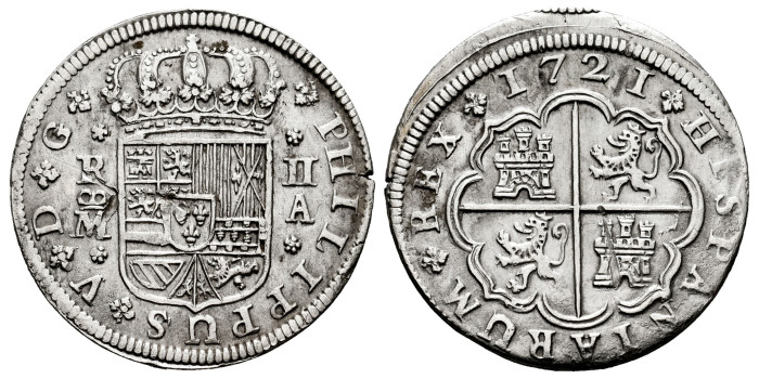 Cy08252.-FELIPE V - 2 Reales 1721 Segovia A.-MBC+