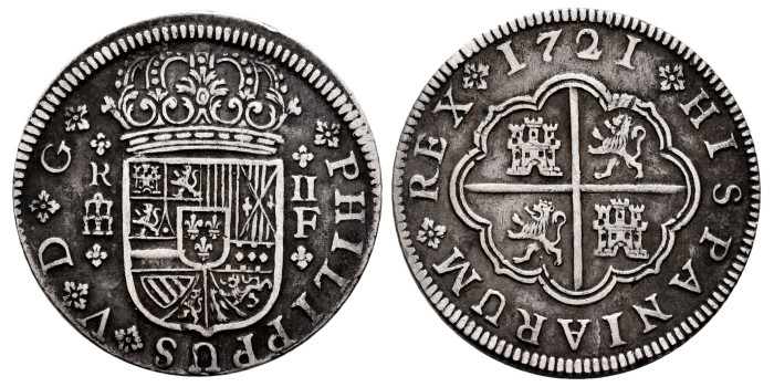 Cy08255-1.-FELIPE V - 2 Reales 1721 Segovia F.-MBC