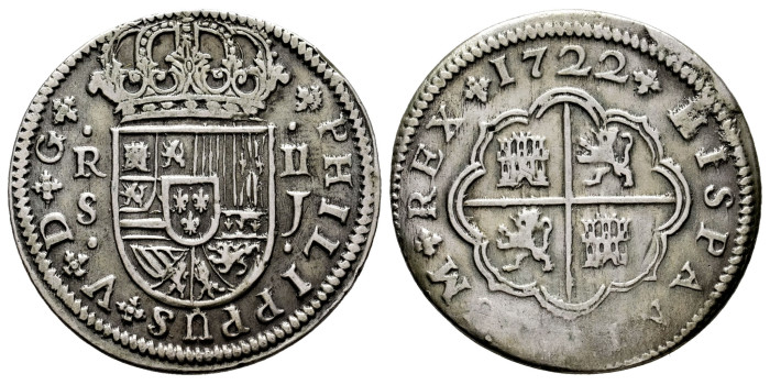 Cy08166-1.-FELIPE V - 2 Reales 1722 Sevilla J.-EBC