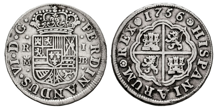 Cy09627.-FERNANDO VI - 1 Real 1756 Madrid J.B.-MBC-
