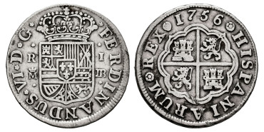 Cy09627.-FERNANDO VI - 1 Real 1756 Madrid J.B.-MBC-