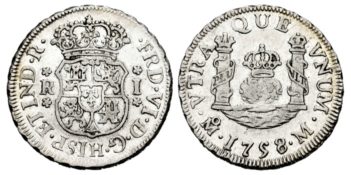 Cy09643.-FERNANDO VI - 1 Real 1758 Mexico M.- Columnario -EBC. R.B.O.