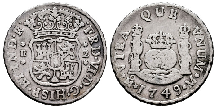 Cy09673.-FERNANDO VI - 2 Reales 1749 Mexico M. Columnario -BC+
