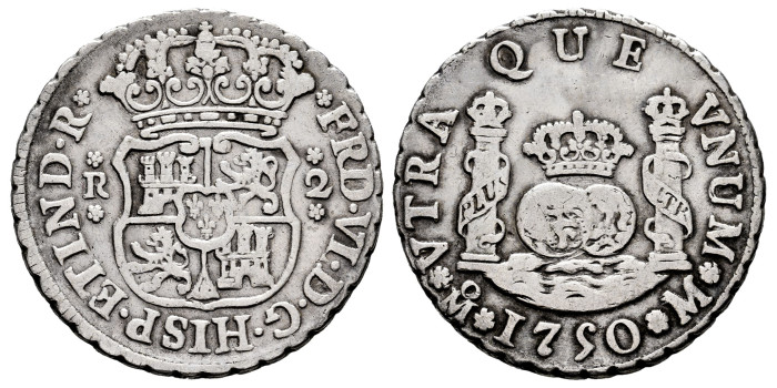 Cy09677.-FERNANDO VI - 2 Reales 1750 Mexico M. Columnario -MBC