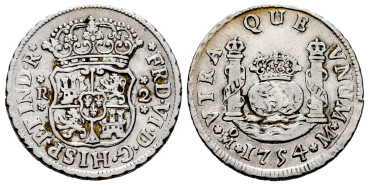 Cy09704.-FERNANDO VI - 2 Reales 1754 Mexico M. Columnario -MBC+