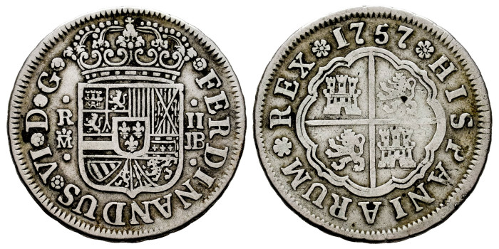 Cy09721.-FERNANDO VI - 2 Reales 1757 Madrid J.B.-MBC-