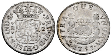Cy09723.-FERNANDO VI - 2 Reales 1757 Mexico M. Columnario -MBC-