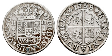 Cy09734.-FERNANDO VI - 2 Reales 1758 Sevilla J.V.-BC+