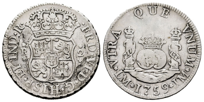 Cy09741.-FERNANDO VI - 2 Reales Columnario 1759 Lima J.M.-BC+