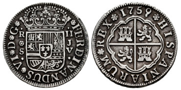 Cy09745.-FERNANDO VI - 2 Reales  1759 Sevilla J.V.-MBC
