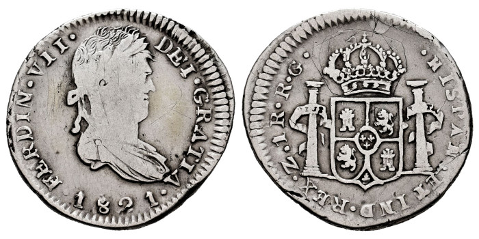 Cy14496.-FERNANDO VII - 1 Real 1821 Zacatecas  Lima J.P.- BC